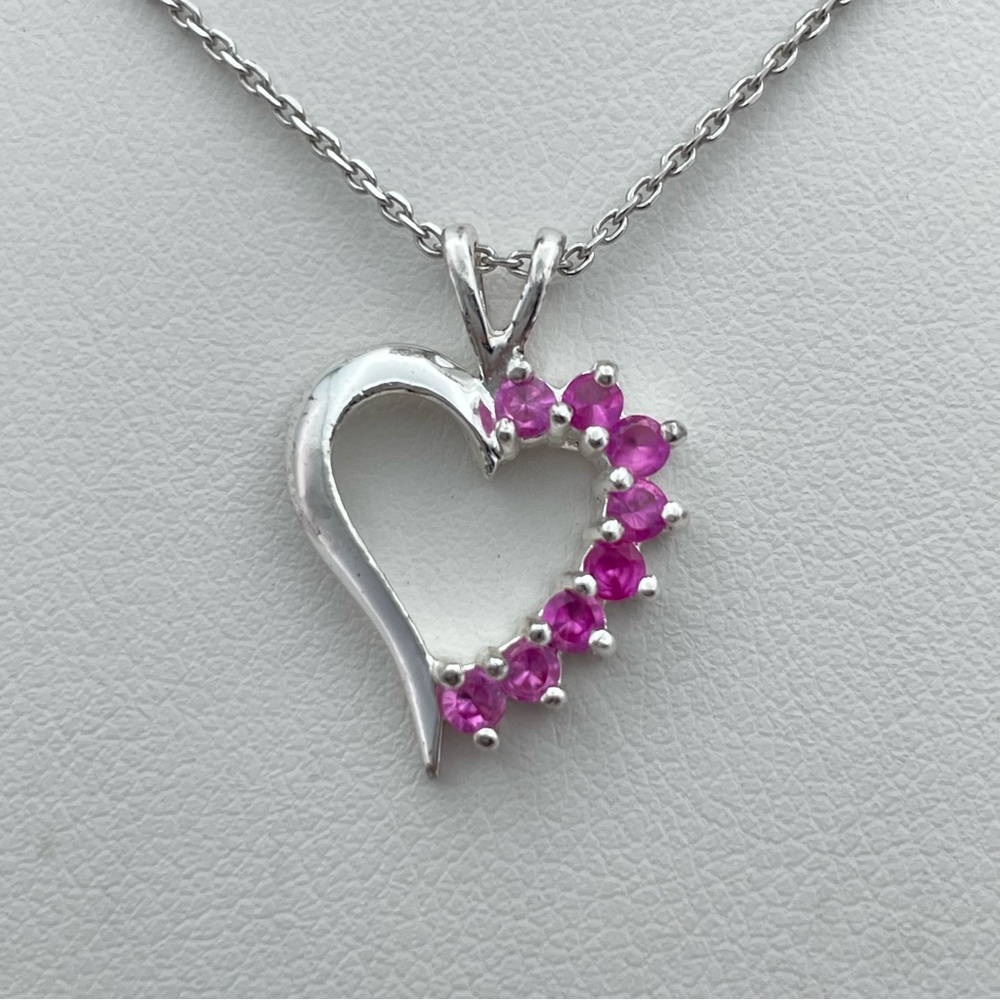 Sterling Silver 925 Pink Topaz Heart Pendant Necklace on 18” Chain